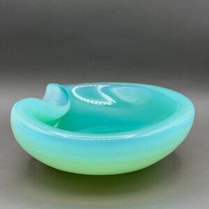 Vintage Murano Glass Sommerso Ashtray Seguso Poli Barbini Venini Teal & White